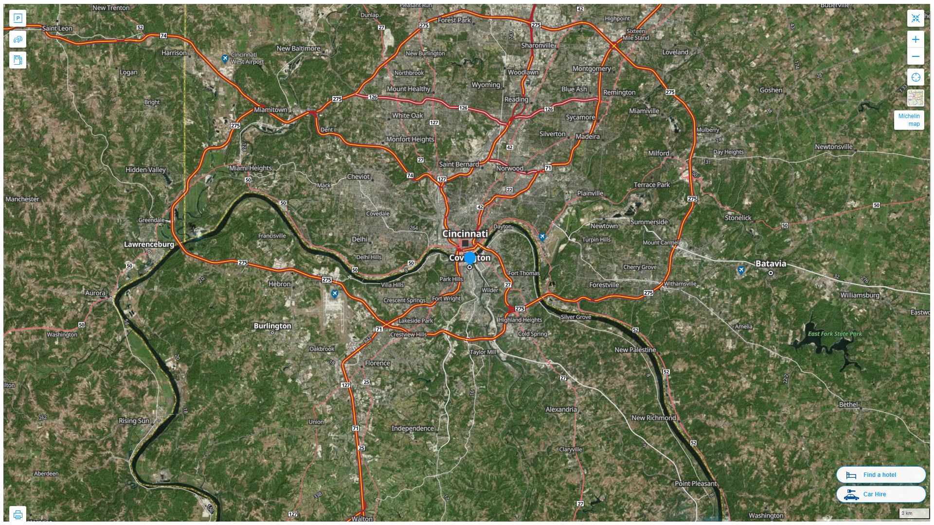 Covington Kentucky Highway and Road Map with Satellite View